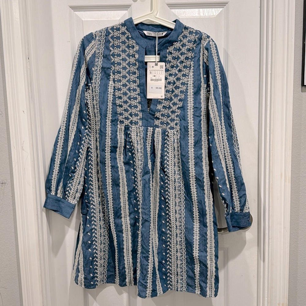 Zara Floral light denim effect dress
